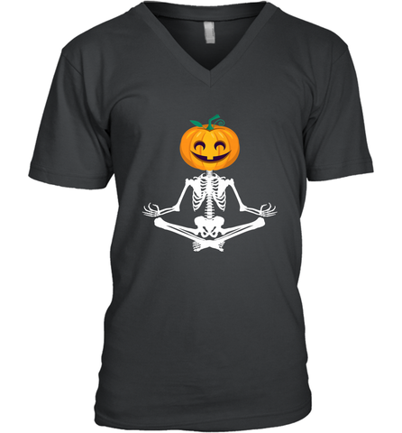 Halloween Yoga Zen Meditation Pumpkin skeleton Gift idea Men's V-Neck Men's V-Neck / Black / S Men's V-Neck - belovedtshirt