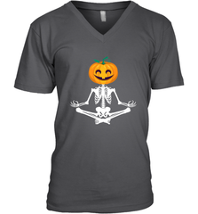 Halloween Yoga Zen Meditation Pumpkin skeleton Gift idea Men's V-Neck Men's V-Neck - belovedtshirt
