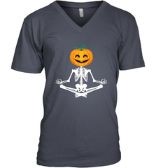 Halloween Yoga Zen Meditation Pumpkin skeleton Gift idea Men's V-Neck Men's V-Neck - belovedtshirt
