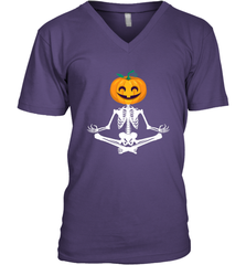 Halloween Yoga Zen Meditation Pumpkin skeleton Gift idea Men's V-Neck Men's V-Neck - belovedtshirt