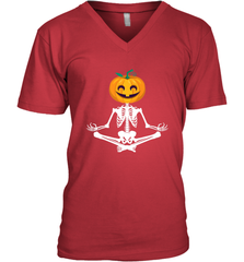 Halloween Yoga Zen Meditation Pumpkin skeleton Gift idea Men's V-Neck Men's V-Neck - belovedtshirt