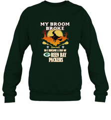 Broom Broke So I Became A Fan of Green Bay Packers  NFL Halloween Costume Crewneck Sweatshirt Crewneck Sweatshirt - belovedtshirt