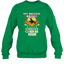 Broom Broke So I Became A Fan of Green Bay Packers  NFL Halloween Costume Crewneck Sweatshirt Crewneck Sweatshirt - belovedtshirt