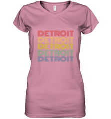 Vintage 1980s Style Detroit Michigan Women's V-Neck T-Shirt Women's V-Neck T-Shirt - belovedtshirt