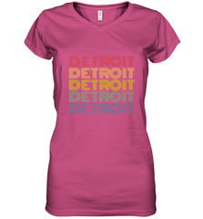 Vintage 1980s Style Detroit Michigan Women's V-Neck T-Shirt Women's V-Neck T-Shirt - belovedtshirt