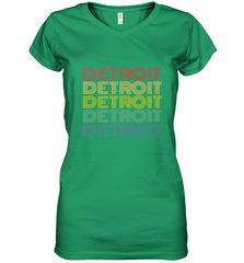 Vintage 1980s Style Detroit Michigan Women's V-Neck T-Shirt Women's V-Neck T-Shirt - belovedtshirt