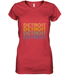 Vintage 1980s Style Detroit Michigan Women's V-Neck T-Shirt Women's V-Neck T-Shirt - belovedtshirt