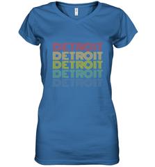 Vintage 1980s Style Detroit Michigan Women's V-Neck T-Shirt Women's V-Neck T-Shirt - belovedtshirt