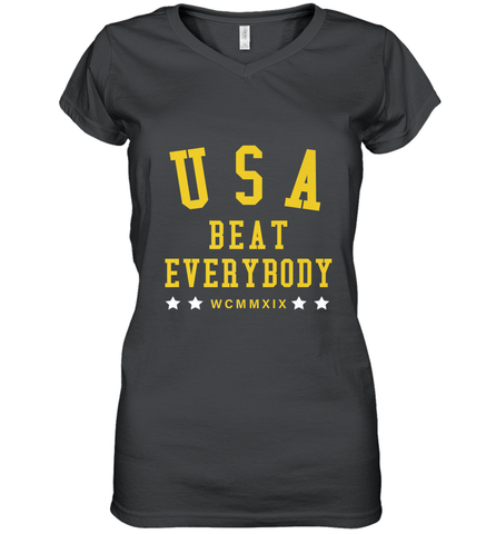 USA Beat Everybody Shirt _ USA Beat Everybody Women's V-Neck T-Shirt Women's V-Neck T-Shirt / Black / S Women's V-Neck T-Shirt - belovedtshirt