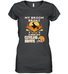 Broom Broke So I Became A Fan of Cleveland Browns  Halloween Costume Women's V-Neck T-Shirt