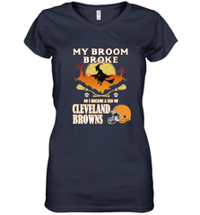 Broom Broke So I Became A Fan of Cleveland Browns  Halloween Costume Women's V-Neck T-Shirt Women's V-Neck T-Shirt - belovedtshirt