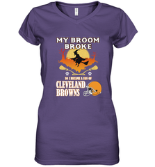 Broom Broke So I Became A Fan of Cleveland Browns  Halloween Costume Women's V-Neck T-Shirt Women's V-Neck T-Shirt - belovedtshirt