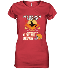 Broom Broke So I Became A Fan of Cleveland Browns  Halloween Costume Women's V-Neck T-Shirt Women's V-Neck T-Shirt - belovedtshirt