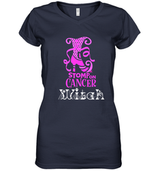 Stomp On Cancer Witch High Heel Breast Cancer Halloween Women's V-Neck T-Shirt