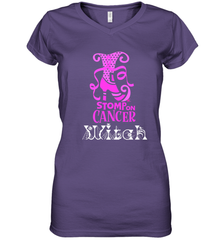 Stomp On Cancer Witch High Heel Breast Cancer Halloween Women's V-Neck T-Shirt Women's V-Neck T-Shirt - belovedtshirt