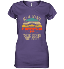 Retro Vintage Get In Loser We're Doing Butt Stuff Alien UFO Women's V-Neck T-Shirt Women's V-Neck T-Shirt - belovedtshirt
