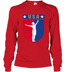 Distressed USA Red, White and Blue Soccer US Shield Flag Long Sleeve T-Shirt Long Sleeve T-Shirt - belovedtshirt
