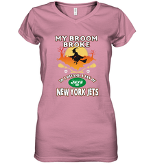 Broom Broke So I Became A fan of New York Jets  NFL Halloween Costume Women's V-Neck T-Shirt Women's V-Neck T-Shirt - belovedtshirt