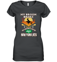Broom Broke So I Became A fan of New York Jets  NFL Halloween Costume Women's V-Neck T-Shirt Women's V-Neck T-Shirt - belovedtshirt