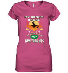 Broom Broke So I Became A fan of New York Jets  NFL Halloween Costume Women's V-Neck T-Shirt Women's V-Neck T-Shirt - belovedtshirt