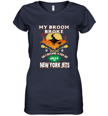 Broom Broke So I Became A fan of New York Jets  NFL Halloween Costume Women's V-Neck T-Shirt Women's V-Neck T-Shirt - belovedtshirt