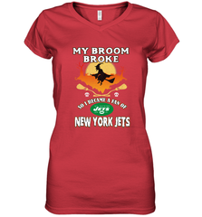Broom Broke So I Became A fan of New York Jets  NFL Halloween Costume Women's V-Neck T-Shirt Women's V-Neck T-Shirt - belovedtshirt
