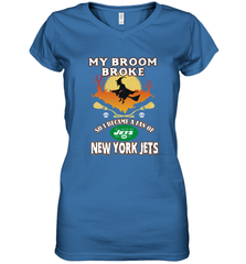 Broom Broke So I Became A fan of New York Jets  NFL Halloween Costume Women's V-Neck T-Shirt Women's V-Neck T-Shirt - belovedtshirt