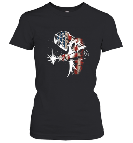Welder American Flag USA Patriotic Welder Gift Women's T-Shirt Women's T-Shirt / Black / XS Women's T-Shirt - belovedtshirt