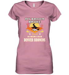 Broom Broke So I Became A Fan of Denver Broncos  NFL Halloween Costume Women's V-Neck T-Shirt Women's V-Neck T-Shirt - belovedtshirt