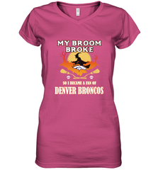 Broom Broke So I Became A Fan of Denver Broncos  NFL Halloween Costume Women's V-Neck T-Shirt Women's V-Neck T-Shirt - belovedtshirt