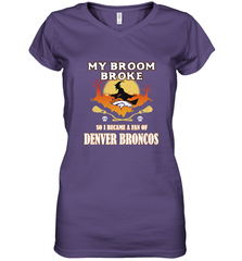 Broom Broke So I Became A Fan of Denver Broncos  NFL Halloween Costume Women's V-Neck T-Shirt Women's V-Neck T-Shirt - belovedtshirt