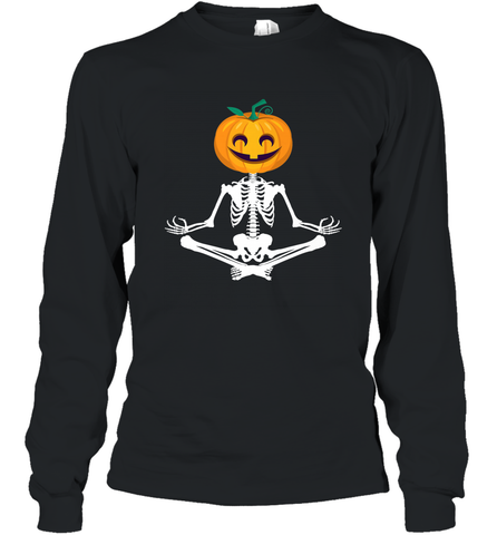 Halloween Yoga Zen Meditation Pumpkin skeleton Gift idea Long Sleeve T-Shirt Long Sleeve T-Shirt / Black / S Long Sleeve T-Shirt - belovedtshirt