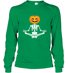 Halloween Yoga Zen Meditation Pumpkin skeleton Gift idea Long Sleeve T-Shirt Long Sleeve T-Shirt - belovedtshirt