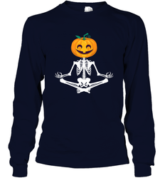 Halloween Yoga Zen Meditation Pumpkin skeleton Gift idea Long Sleeve T-Shirt
