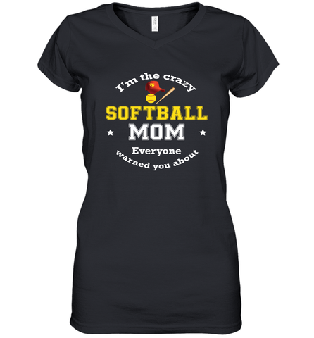 Crazy Softball Mom Women's V-Neck T-Shirt Women's V-Neck T-Shirt / Black / S Women's V-Neck T-Shirt - belovedtshirt