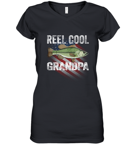 REEL COOL GRANDPA Women's V-Neck T-Shirt Women's V-Neck T-Shirt / Black / S Women's V-Neck T-Shirt - belovedtshirt