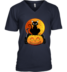 Happy Halloween Spooky Pumpkins Black Cat For Women Men's V-Neck