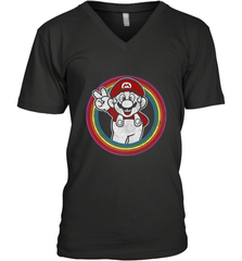 Super Mario Rainbow Circle Distressed Logo Men's V-Neck Men's V-Neck - belovedtshirt