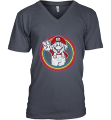 Super Mario Rainbow Circle Distressed Logo Men's V-Neck Men's V-Neck - belovedtshirt