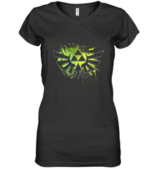 Legend Of Zelda Triforce Logo Paint Splatter Women's V-Neck T-Shirt Women's V-Neck T-Shirt - belovedtshirt