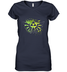 Legend Of Zelda Triforce Logo Paint Splatter Women's V-Neck T-Shirt Women's V-Neck T-Shirt - belovedtshirt