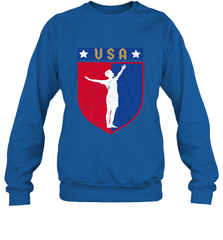 Distressed USA Red, White and Blue Soccer US Shield Flag Crewneck Sweatshirt Crewneck Sweatshirt - belovedtshirt