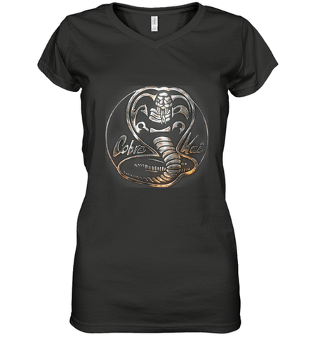 Cobra Kai Rusted Steel Snake Logo Women's V-Neck T-Shirt Women's V-Neck T-Shirt / Black / S Women's V-Neck T-Shirt - belovedtshirt