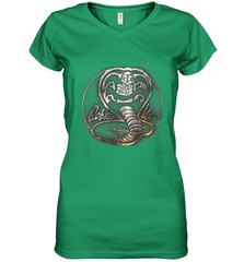 Cobra Kai Rusted Steel Snake Logo Women's V-Neck T-Shirt Women's V-Neck T-Shirt - belovedtshirt
