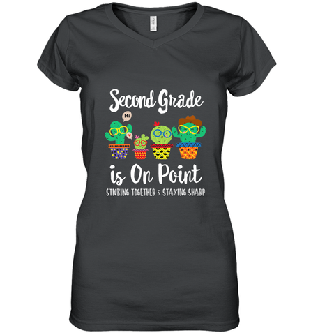 2nd Grade is on point, 1st day of school cactus teacher gift Women's V-Neck T-Shirt Women's V-Neck T-Shirt / Black / S Women's V-Neck T-Shirt - belovedtshirt