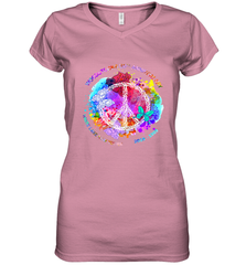 Woodstocks 50th Anniversary Peace Love tee Women's V-Neck T-Shirt Women's V-Neck T-Shirt - belovedtshirt