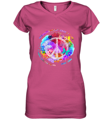 Woodstocks 50th Anniversary Peace Love tee Women's V-Neck T-Shirt Women's V-Neck T-Shirt - belovedtshirt