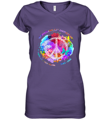Woodstocks 50th Anniversary Peace Love tee Women's V-Neck T-Shirt Women's V-Neck T-Shirt - belovedtshirt