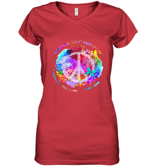 Woodstocks 50th Anniversary Peace Love tee Women's V-Neck T-Shirt Women's V-Neck T-Shirt - belovedtshirt