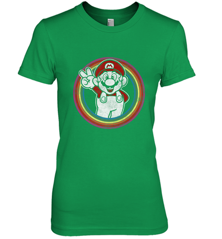 Super Mario Rainbow Circle Distressed Logo Women's Premium T-Shirt